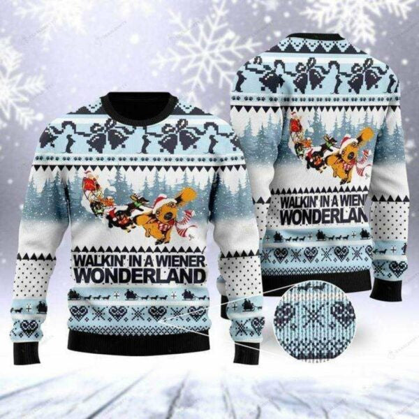 Dog Lover Walkin??? In A Wiener Wonderland For Dachshund Ugly Sweater, Dog Lover Walkin??? In A Wiener Wonderland For Dachshund Christmas Shirt 607