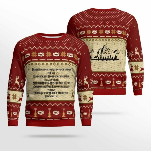 Lord Of The Rings Three Rings For Elven Ugly Sweater, Christmas Gift , Lord Of The Rings Three Rings For Elven Ugly Christmas Sweater 913