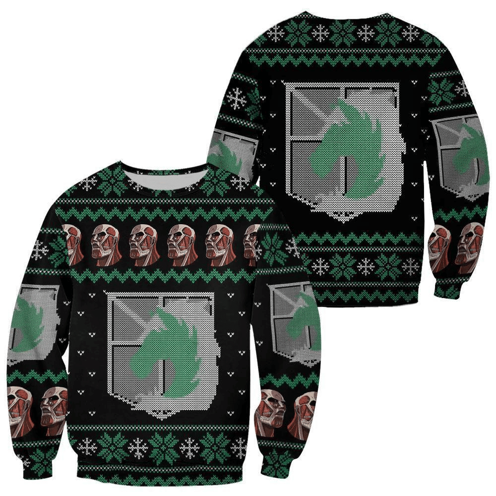 Attack On Titan Anime Military Badged Police Ugly Sweater Gifts, Attack On Titan Anime Gift Fan Ugly Sweater