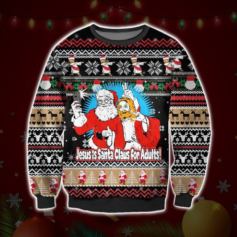 Christmas Jesus And Santa Ugly Sweatshirt, Christmas Ugly Sweater