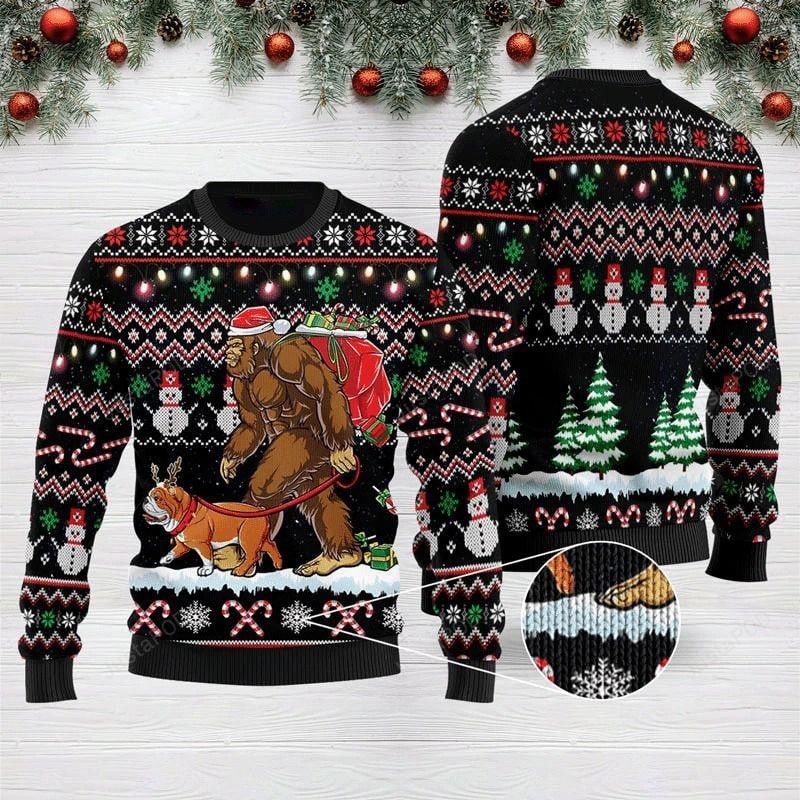 Bigfoot English Bulldog Ugly Sweater, Bigfoot English Bulldog Christmas Sweater, Dog Lover Christmas Gift, Bigfoot English Bulldog Shirt