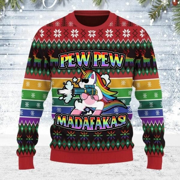 Unicorn Pew Pew Madafakas Ugly Sweater, Christmas Gift , Unicorn Pew Pew Madafakas Ugly Christmas Sweater 924