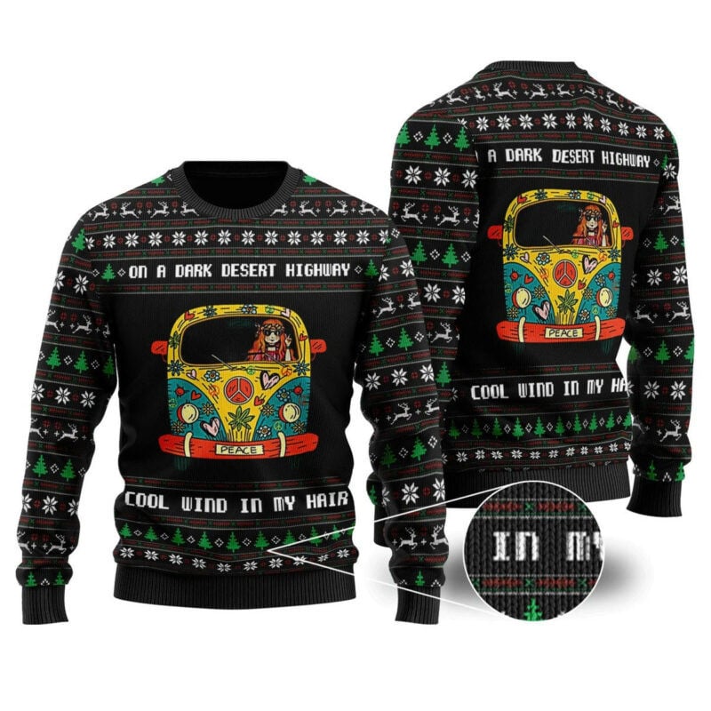Hotel California Hippie Van On A Dark Desert Highway Ugly Christmas Sweater