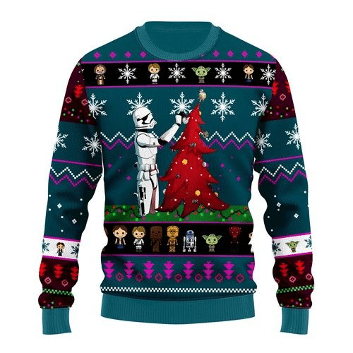 Star Wars And Tree Christmas Ugly Sweater Gifts, Star Wars Gift Fan Ugly Sweater 64