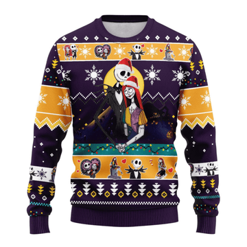 The Nightmare Before Christmas Jack Skellington And Sally 2 Ugly Sweater Gifts, Jack Skellington Gift Fan Ugly Sweater 598