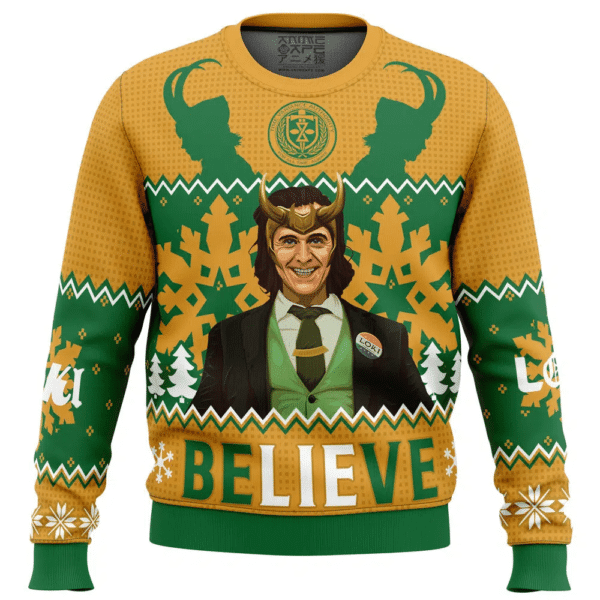 Believe Loki Marvel Ugly Sweater Gifts, Believe Loki Marvel Gift Fan Ugly Sweater 90