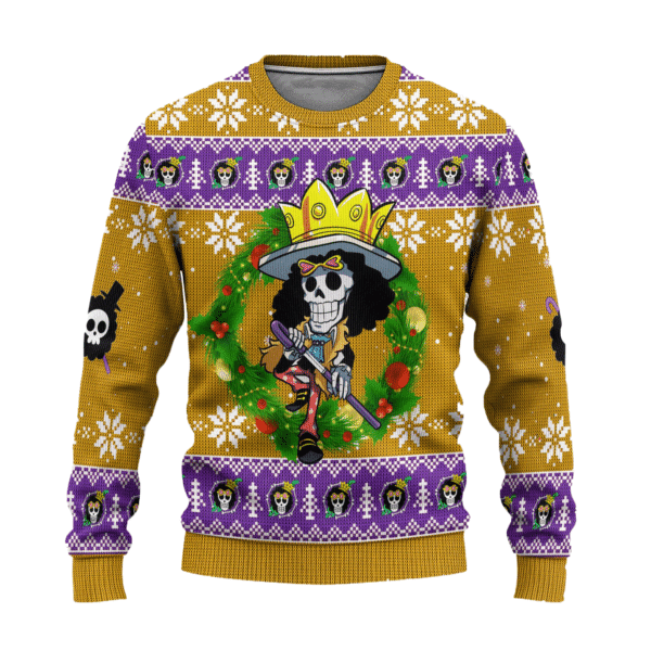 One Piece Anime Brook 64 Ugly Sweater Gifts, One Piece Anime Gift Fan Ugly Sweater 809