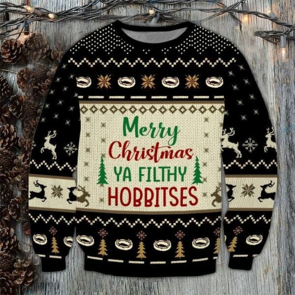 Lotr Merry Christmas Ya Filthy Hobbitses Ugly Sweater, Christmas Gift, Lotr Merry Christmas Ya Filthy Hobbitses Ugly Christmas Sweater 369