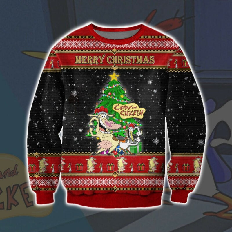 Merry Christmas Cow And Chicken Ugly Sweatshirt, Christmas Ugly Sweater