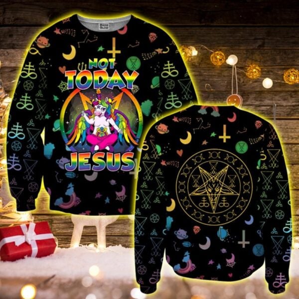 Unicorn Not Today Jesus Ugly Sweater, Christmas Gift, Unicorn Not Today Jesus Ugly Christmas Movie 12