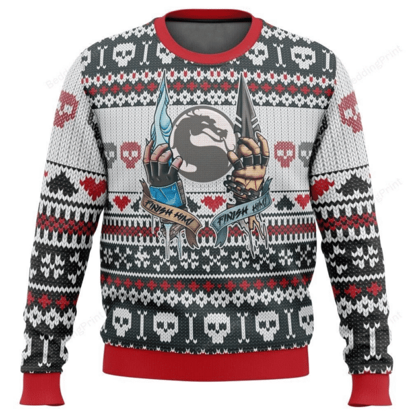 Mortal Kombat Finish Him Ugly Sweater Gifts, Mortal Kombat Gift Fan Ugly Sweater 802