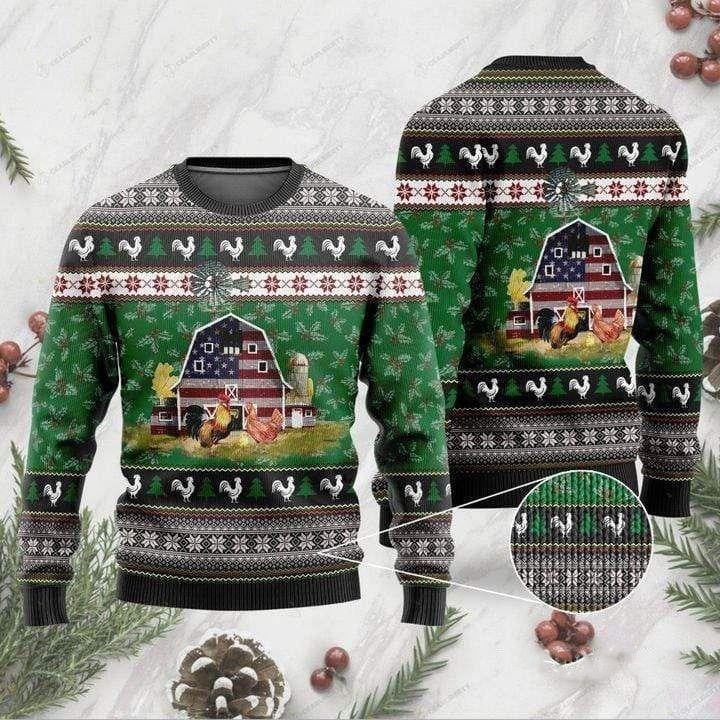 American Flag Farmers Chickens Christmas Ugly Sweater, American Flag Farmers Chickens Christmas Gift, American Flag Farmers Chickens Christmas Shirt
