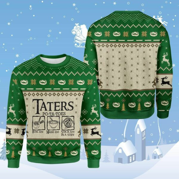 Lotr Taters Potatoes Ugly Sweater, Christmas Gift, Lotr Taters Potatoes Ugly Sweater Green 164
