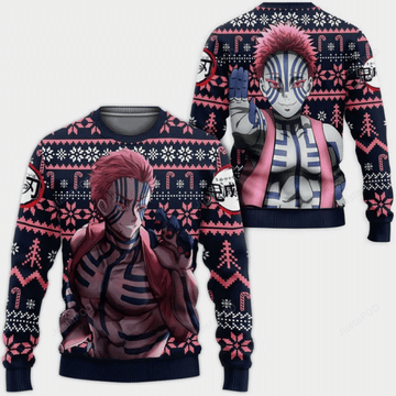 Demon Slayer Kimetsu No Yaiba Anime Akaza 29 Ugly Sweater Gifts, Demon Slayer Anime Gift Fan Ugly Sweater 474