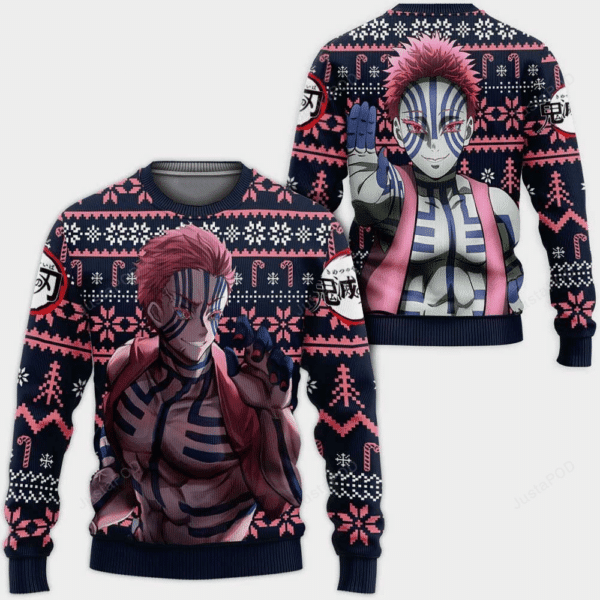 Demon Slayer Kimetsu No Yaiba Anime Akaza 29 Ugly Sweater Gifts, Demon Slayer Anime Gift Fan Ugly Sweater 474