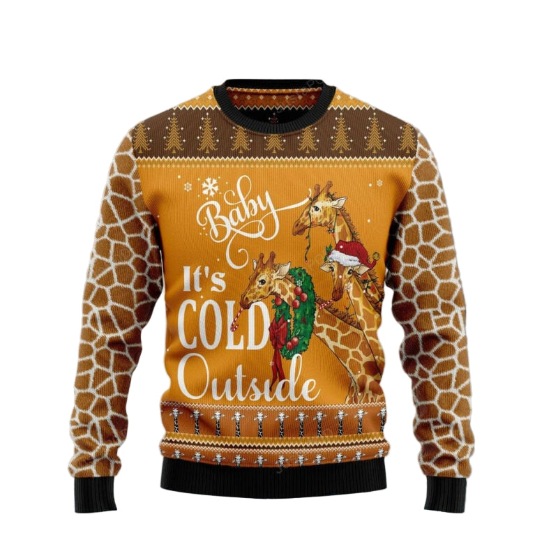 Giraffe Baby It's Cold Outside Ugly Christmas Sweater, All Over Print Sweatshirt