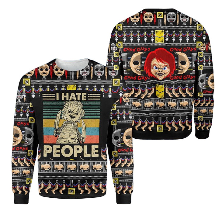 Horror Chunky Ugly I Hate People Christmas Sweater