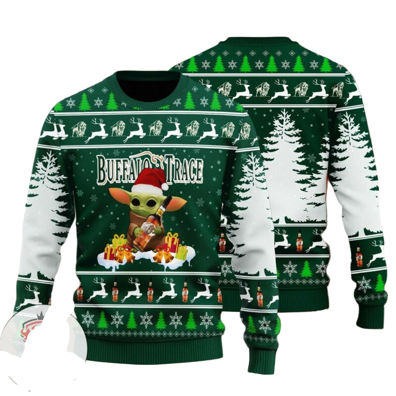 Baby Yoda Hug Buffalo Trace Ugly Christmas Sweater