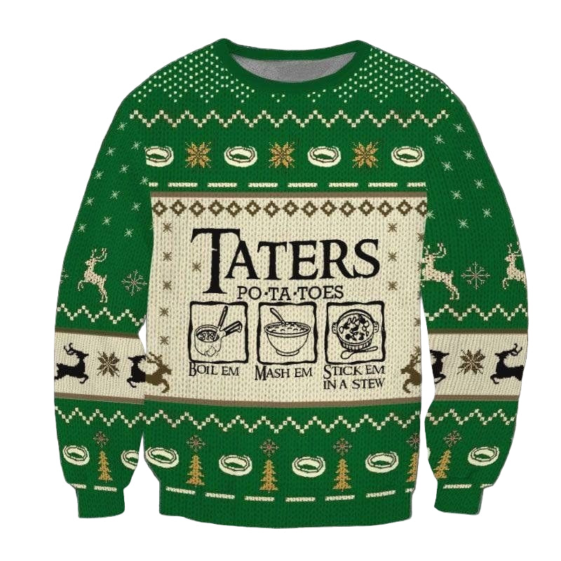 Taters Potatoes Green Ugly Christmas Sweater