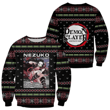 Demon Slayer Kimetsu No Yaiba Anime Kamado Nezuko 5 Ugly Sweater Gifts, Demon Slayer Anime Gift Fan Ugly Sweater 545