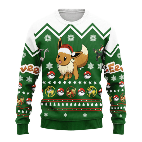 Pokemon Anime Eevee 2 Ugly Sweater Gifts, Pokemon Anime Gift Fan Ugly Sweater 612