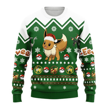 Pokemon Anime Eevee 2 Ugly Sweater Gifts, Pokemon Anime Gift Fan Ugly Sweater 612