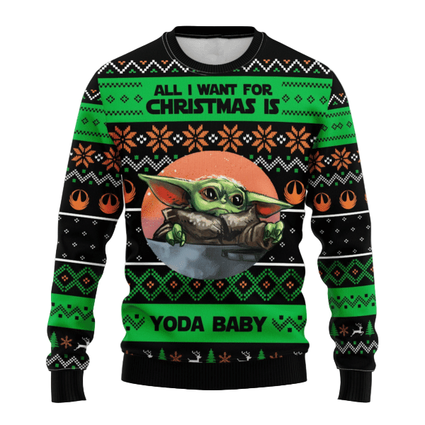 Baby Yoda All I Want For Christmas Ugly Sweater Gifts, Baby Yoda Gift Fan Ugly Sweater 81