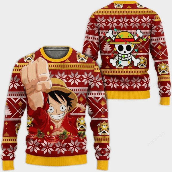 One Piece Anime Monkey D. Luffy 37 Ugly Sweater, One Piece Anime Gift Fan Ugly Sweater 755