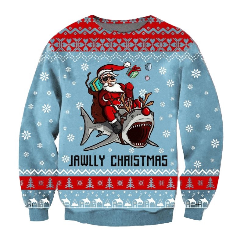 Jawlly Christmas Funny Santa Claus Shark Christmas Ugly Christmas Sweater