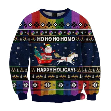 Lgbt Unicorn Hohoho Homo Happy Holigays Ugly Sweater, Lgbt Unicorn Hohoho Homo Happy Holigays Christmas Shirt 849