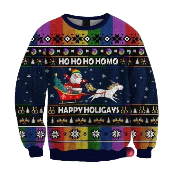 Lgbt Unicorn Hohoho Homo Happy Holigays Ugly Sweater, Lgbt Unicorn Hohoho Homo Happy Holigays Christmas Shirt 849