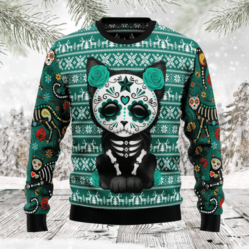 Cat Sugar Skull, Cat Mom Cat Lover Christmas Ugly Christmas Sweater
