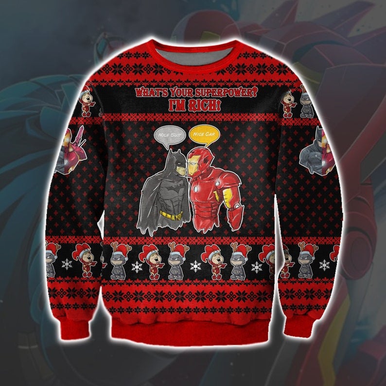 Batman And Iron Man Marvelxdc Ugly Sweatshirt, Christmas Ugly Sweater