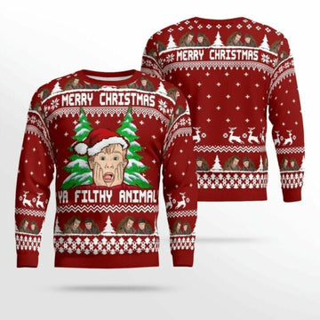 Home Alone Merry Christmas Ya Filthy Animal Ugly Sweater, Christmas Gift, Home Alone Merry Christmas Ya Filthy Animal Ugly Christmas Sweater 423