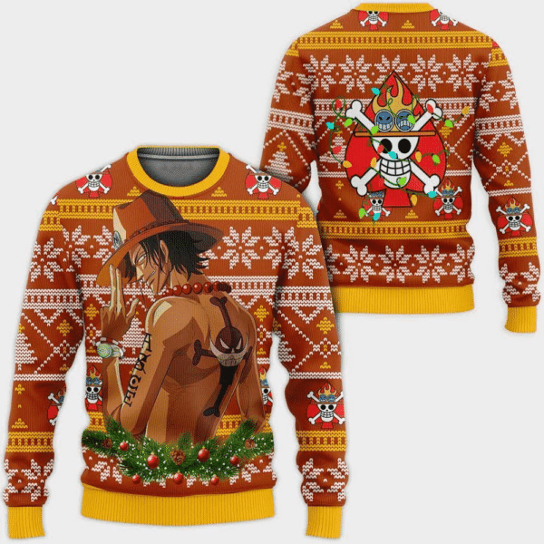One Piece Anime Portgas Ace 58 Ugly Sweater Gifts, One Piece Anime Gift Fan Ugly Sweater 361