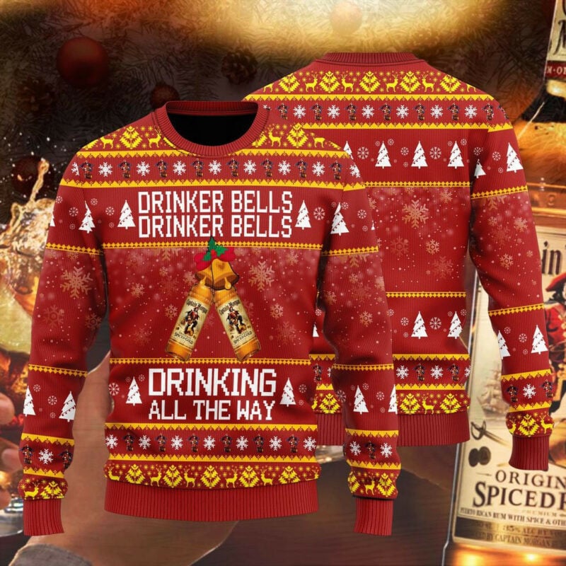 Captain Morgan Drinker Bells Drinker Bells Drinking All The Way Ugly Christmas Sweater