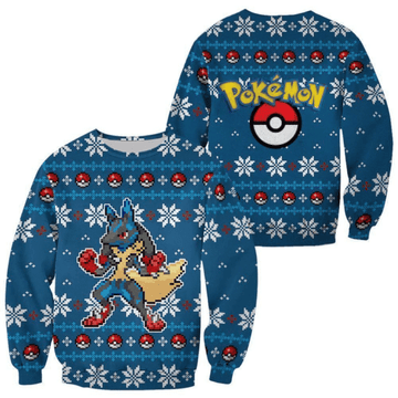 Pokemon Anime Lucario 41 Ugly Sweater Gifts, Pokemon Anime Gift Fan Ugly Sweater 412