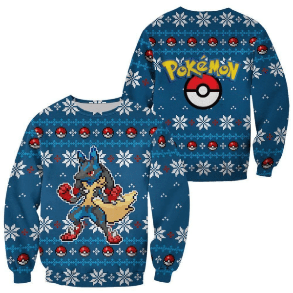 Pokemon Anime Lucario 41 Ugly Sweater Gifts, Pokemon Anime Gift Fan Ugly Sweater 412