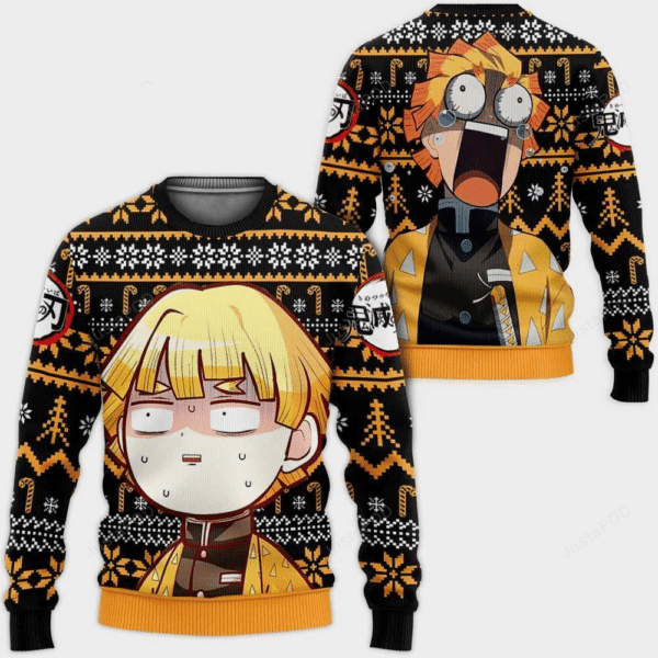 Demon Slayer Kimetsu No Yaiba Anime Agatsuma Zenitsu 24 Ugly Sweater Gifts, Demon Slayer Anime Gift Fan Ugly Sweater 749