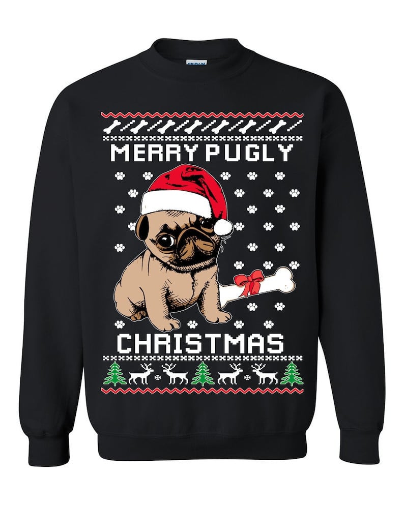 Merry Pugly Ugly Sweatshirt, Christmas Ugly Sweater