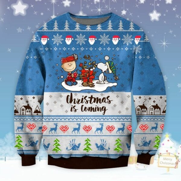 Peanut Snoopy Christmas Is Coming Ugly Sweater, Christmas Gift , Peanut Snoopy Christmas Is Coming Ugly Christmas Sweater 615