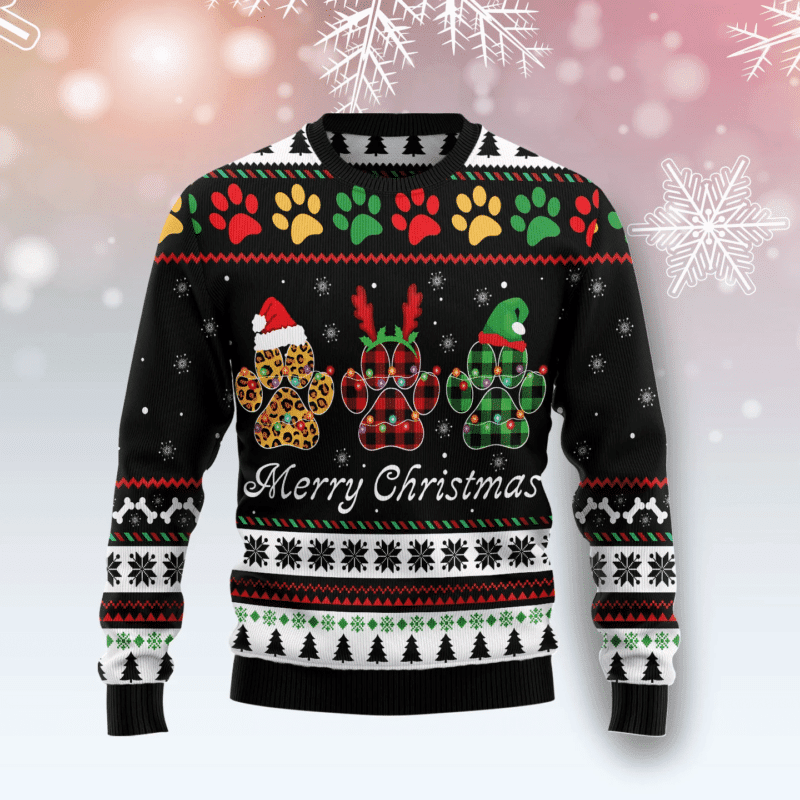 Dog Paws Xmas Merry Christmas Ugly Christmas Sweater