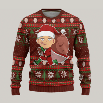 One Punch Man Anime Saitama 6 Ugly Sweater Gifts, One Punch Man Anime Gift Fan Ugly Sweater 24