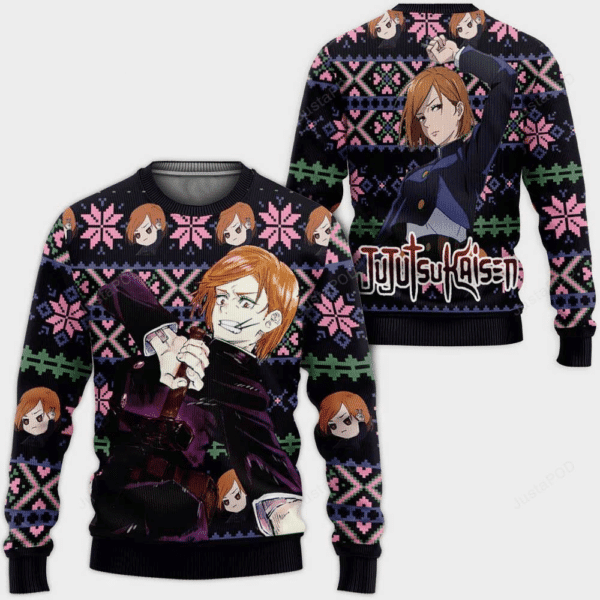 Jujutsu Kaisen Anime Nobara Kugisaki 8 Ugly Sweater Gifts, Jujutsu Kaisen Anime Gift Fan Ugly Sweater 22