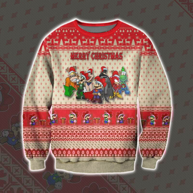 Mario Justice League Merry Christmas Ugly Sweatshirt, Christmas Ugly Sweater
