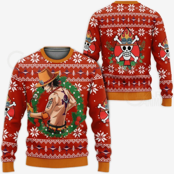 One Piece Anime Portgas Ace 26 Ugly Sweater Gifts, One Piece Anime Gift Fan Ugly Sweater 704