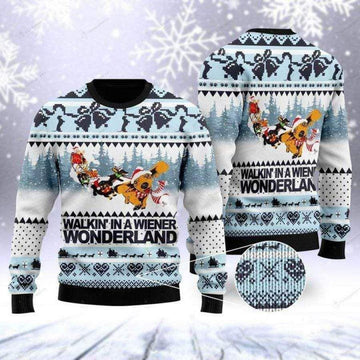 Dog Lover Walkin In A Wiener Wonderland For Dachshund Ugly Sweater, Dog Lover Walkin In A Wiener Wonderland For Dachshund Christmas Shirt
