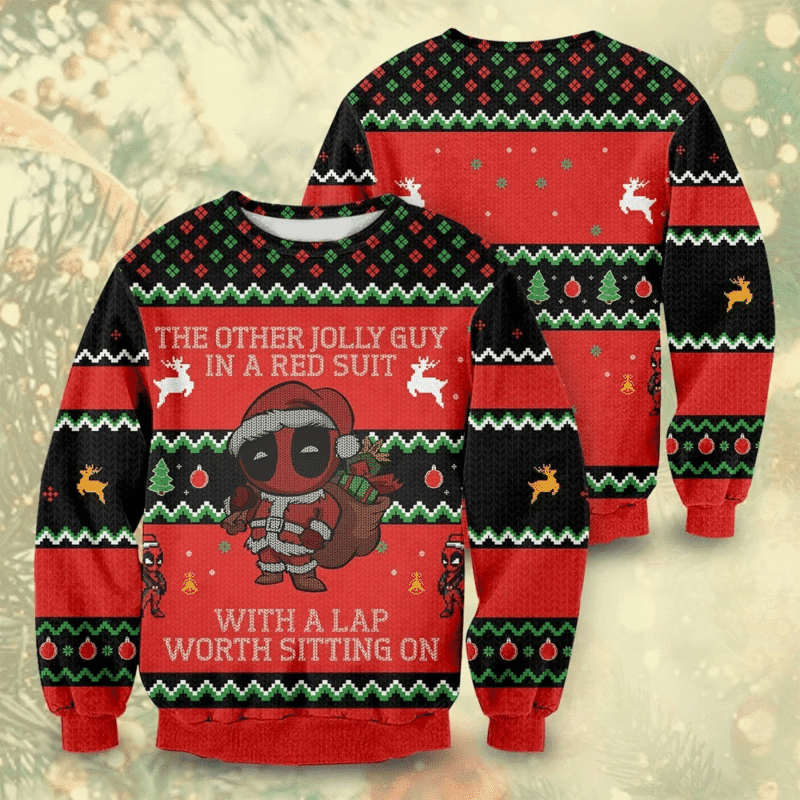 Jolly Guy In Red Suit Ugly Christmas Sweater