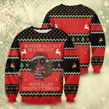 Jolly Guy In Red Suit Ugly Christmas Sweater