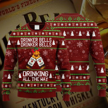 Jim Beam Drinker Bells Drinker Bells Drinking All The Way Ugly Christmas Sweater